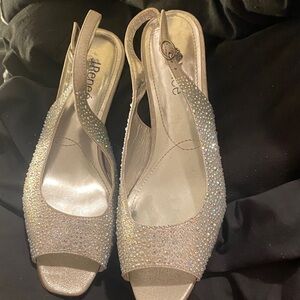 J.Renee Glittering Silver Peep-Toe Heels